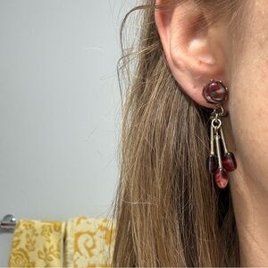 Red Glass Clip On Dangle Earrings - Women Jewelry